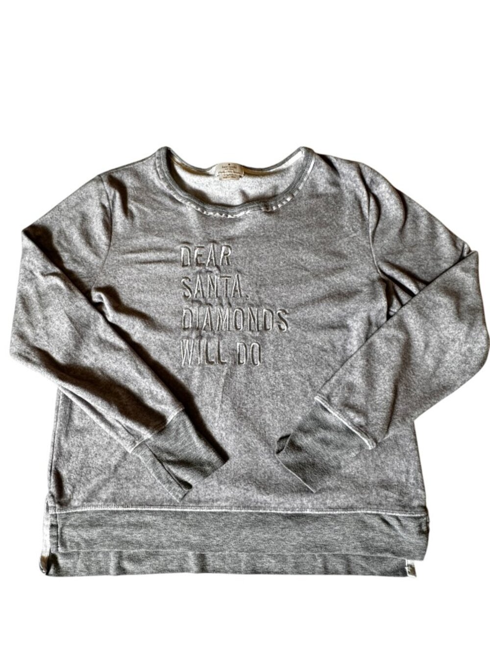 Kate Spade “Dear Santa, Diamonds Will Do” Velour Feel Long Sleeve Top | Small